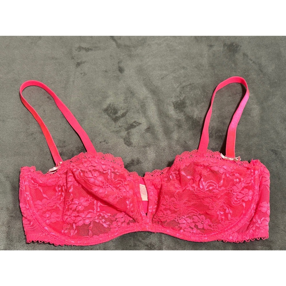 Victorias Secret Dream Angels Hot Pink Floral Lace Unlined Balconette Bra 34B